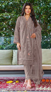 Costume Salwar pakistanais brodé en georgette mauve avec pantalon Dupatta
